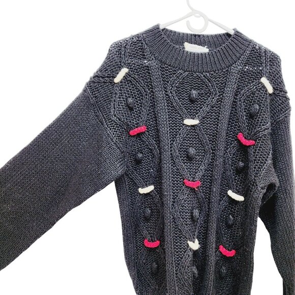 CSL Women's Christmas Sweater Hand Knit Embroidered Cherry Stix Size M black - Picture 3 of 9